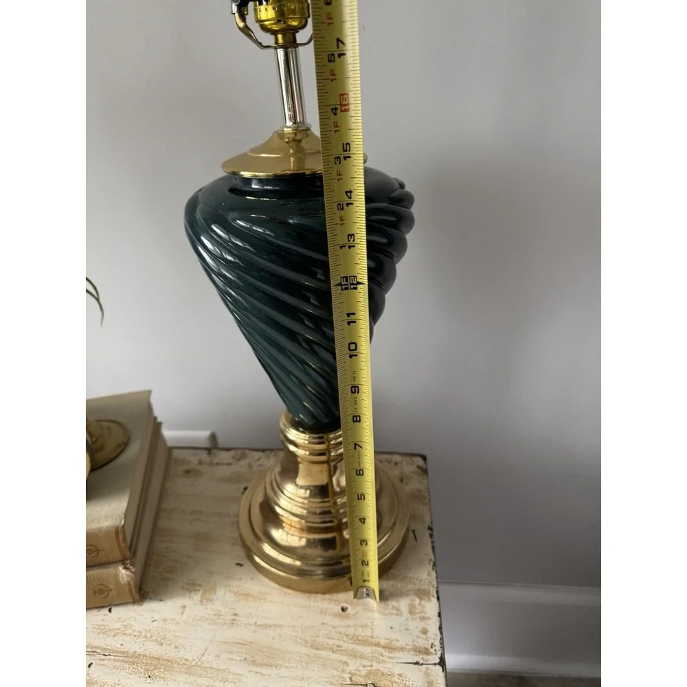 Pair‎ Of MCM Green/gold Lamps With New Linen Shades